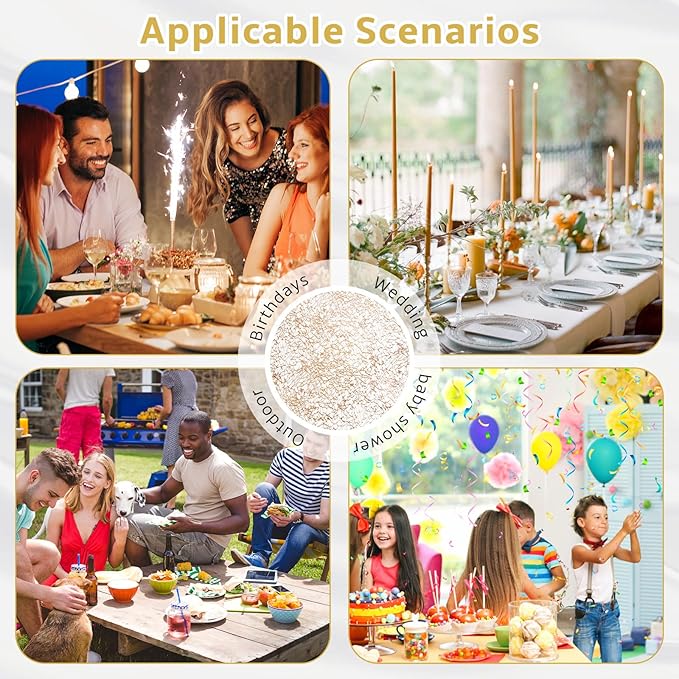Hysenm 50 Pcs Disposable Champagne Placemats Set Metallic 13 Inch Round Table Doilies, Ultra-Thin Messy Lines Disposable Placement Mats for Home Decoration Dining Table Wedding Birthday Party