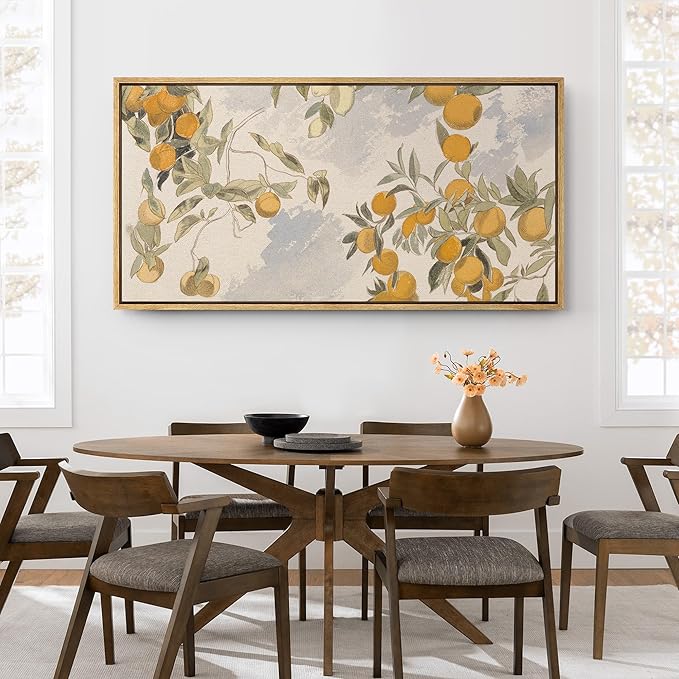 SIGNFORD Extra Large Framed Canvas Print Wall Art Vintage Citrus Botanical Rustic Orange Orchard Illustrations Modern Art Relax/Calm Warm for Living Room, Bedroom, Office - 60"x30"