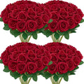 Serwalin 60 PCS Red Artificial Roses in Bulk, 3.15'' Flower Head Fake Silk Roses Realistic Roses for Bridal Bouquet Wedding Centerpieces Flower Arrangement Party Home Decor