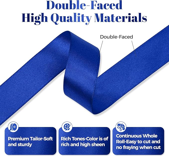 Royal Blue Satin Ribbon, Double Faced 7/8 Inch X 25 Yards Royal Blue Ribbon, Premium Satin Ribbon for Gift Wrapping, Crafts, Hair Bow Making, Sewing, Flower Bouquet, Wedding Party Decor