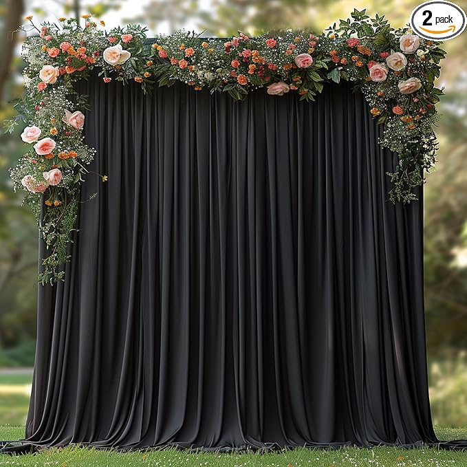 10x7ft Wrinkle Free Black Backdrop Curtain for Parties Soft Fabric Drapes Wedding Black Curtain Backdrop for Birthday Party Decorations Background for Photography 5x7ft, 2 Panels