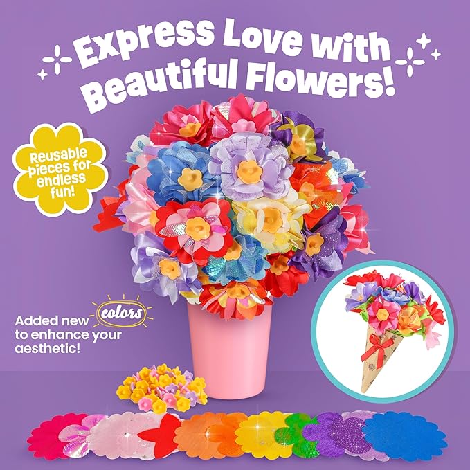 Flower Bouquet Making Kit Toy for Kids - 5 Year Old Girl Gift, Toys for 7 Year Old Girls Gifts, Arts and Crafts for Girls Ages 4 5 6 7 8 8-12 + Christmas Gift Ideas - 6 Year Old Girl Gifts Birthday