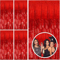 5 Pack Red Streamers Party Backdrop Christmas Decorations Foil Fringe Backdrop Curtains Carnival Casino Theme Birthday New Year Holiday Celebration Bachelorette Party Decorations Supplies