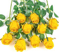 Flojery 10pcs Artificial Rose Flowers Long Stem Fake Silk Roses for DIY Wedding Bouquet Table Centerpiece Home Decor (Yellow)