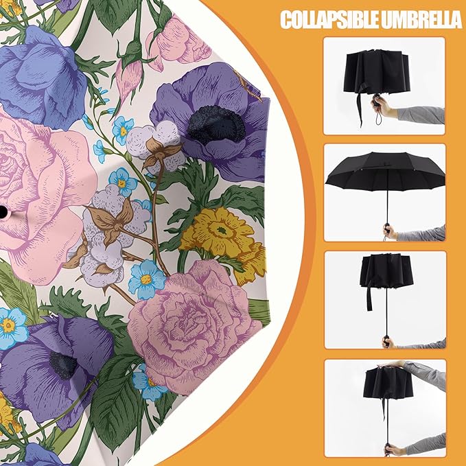 Small Compact Travel Automatic Folding Umbrella for Women, Portable Lightweight, Rain, Wind, UV Sun Shade