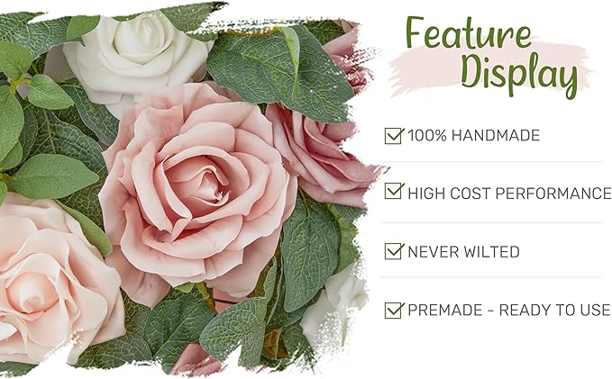 Wedding Arch Flowers with Drapes Kit (Pack of 5) - 2pcs Artificial Dusty Rose Deluxe Swag with 3pcs Hanging Sheer Drapes for Wedding Ceremony Arbor Reception Backdrop Rose Floral Decoration