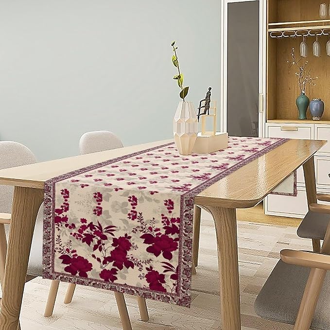 Elegant Floral Table Runner, Vintage Burgundy Maroon Flowers Classic Art Table Decoration Runner for Kitchen Dining Holiday Party Wedding Home Decor, 13x36 Inch