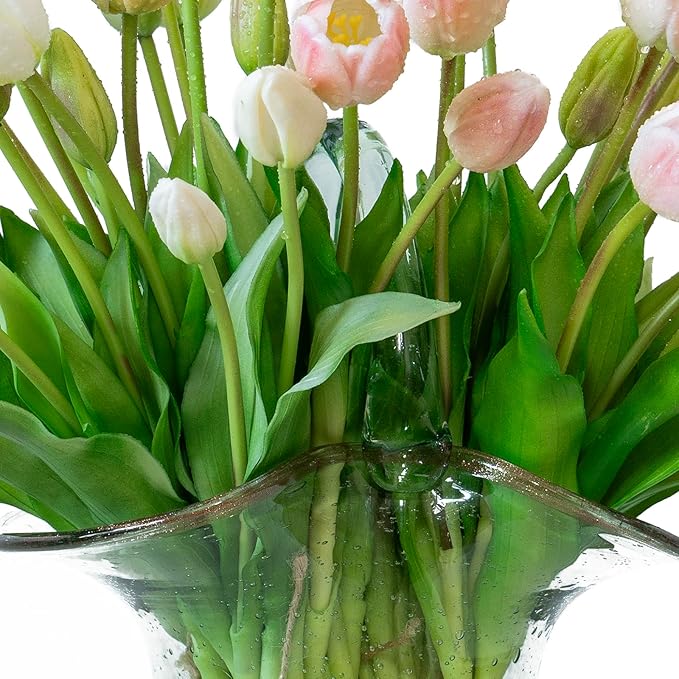 40pcs Artificial Tulips Flowers, Real Touch Latex Bouquet, Fake Tulips for Office Wedding Party Home Kitchen Garden Decoration-B Champagne