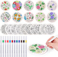 10 Pcs Ceramic Coasters for Drinks Color Your Own Coaster Set DIY Absorbent Cup Mat with 12 Markers and Cork Base Gift Arts and Crafts for Coffee Table Apartment Bar Home Decoration(Flower)