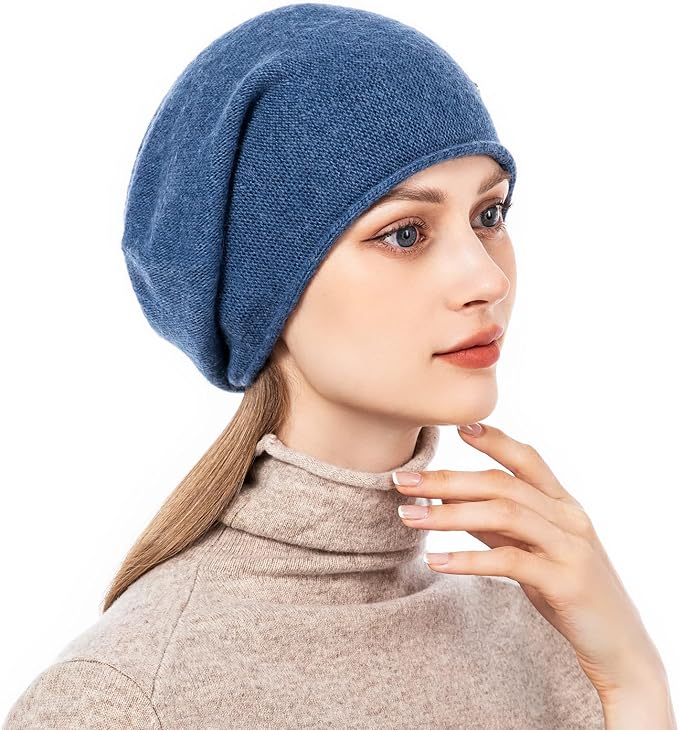 QUEENFUR Knit Slouchy Beanie Hats for Women Cashmere Ski Cap Knitted Wool Soft Warm Winter Hat