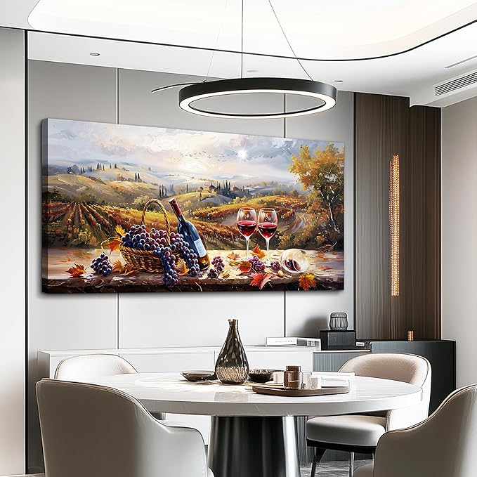 hyidecorart Farmhouse Rustic Wine Canvas Wall Art Dining Room Kitchen Still Life Painting, Vintage Restaurant Decoration, Colorful Artwork Prints for Bar Living Room Posters Wall Decor Hanging 20x40