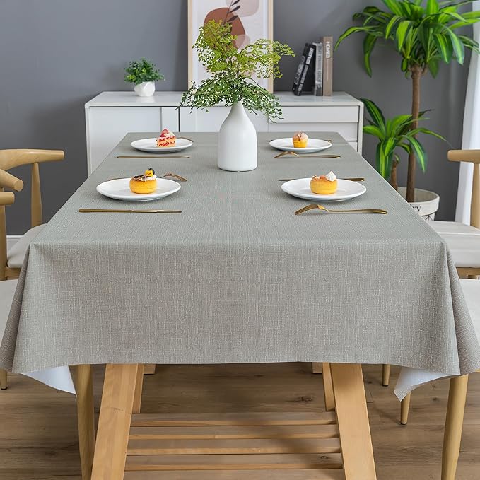 Rectangle Table Cloth,100% Waterproof Tablecloth Oil Proof Spill Proof Vinyl Table Cloth, Wipe Clean Plastic Table Cover for Dining, Camping, Indoor and Outdoor 54" x 78",Grey