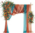 Wedding Arch Flowers with Drapes Kit (Pack of 5) - 2pcs Artificial Teal Orange Fall Deluxe Swag with 3pcs Sheer Drapes for Wedding Ceremony Arbor Reception Backdrop Rose Floral Decoration