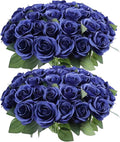 52pcs Navy Blue Roses Artificial Flowers Fake Flowers Silk Roses with Stems for DIY Wedding Bouquets Bridal Shower Centerpieces Arrangements Party Decorations
