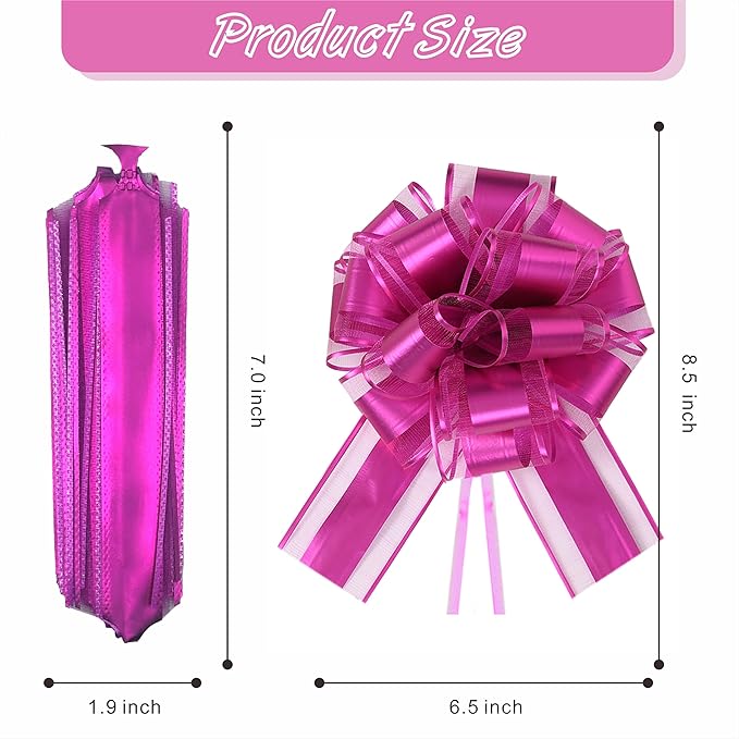 10-Pack Fuchsia Color Pull Bows for Gift Wrapping - 6 Inch Reusable Ribbon Bows, Large Instant Floral Decor Bows for Wedding, Christmas, Birthday Decor, Gift Basket & Party Decorations