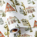 MAYPLUSS Christmas Wrapping Paper Roll - 17 In x 33 Feet - Cute Watercolor Christmas Tree Log Cabin Gift Wrap Paper for New Year, Holiday, Kids