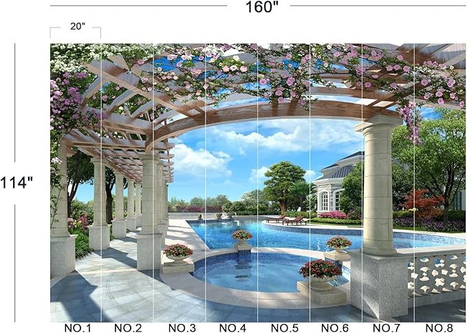 Cliouar-Backyard Villa with Swimming Pool Wall Mural Wallpaper Peel and Stick 160" x 114"