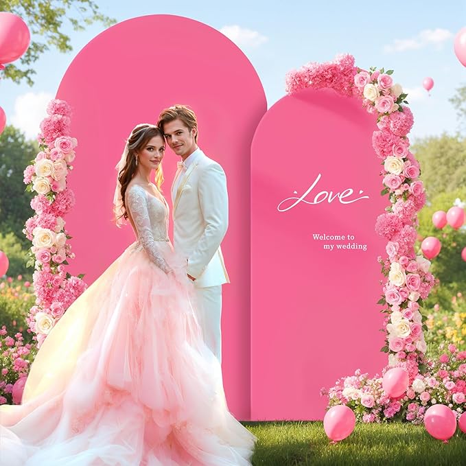 Hot Pink Arch Backdrop Covers - 6.6FT, 5FT Spandex Fitted Wedding Arch Stand Covers Round Top Chiara Arch Backdrop Cover for Wedding Birthday Party Decoration