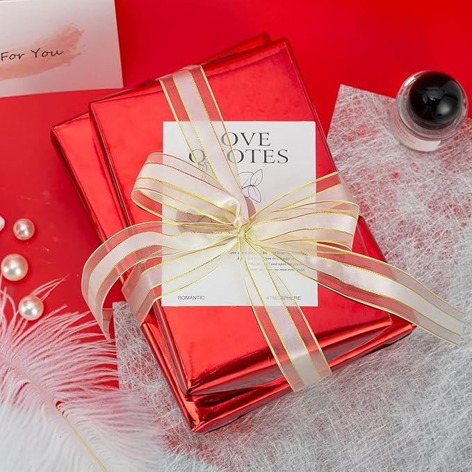 Merture Red Wrapping Paper Roll - 17 In X 32.8 Ft(46.5 sq.ft.) Metallic Red Solid Color Gift Wrap with Grid Cutting Lines for Mothers Day, Christmas, Birthday, Wedding, Bridal Shower, Valentines Day