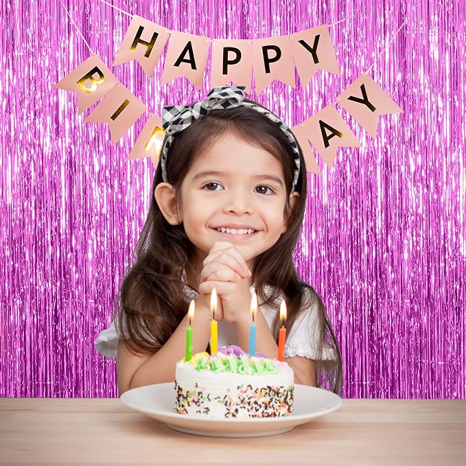 2 Pack Hot Pink Backdrop Curtain Party Streamers Hot Pink Birthday Decorations Foil Fringe Photo Backdrop Party Supplies Fiesta Grad Theme Decorations