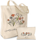 Aesthetic 2 Pack Canvas Tote Bag - with Makeup Zipper Pouch for Women Bag for Shopping, Gym, Travel, Vacation