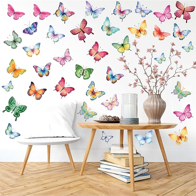 AOWDIAO 62 Large Butterfly Wall Decals - Peel and Stick Vinyl Wall Stickers for Room Decor, Safe for Walls, Repositionable