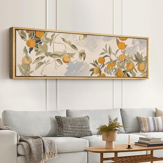 SIGNFORD Large Framed Canvas Print Wall Art Vintage Citrus Botanical Rustic Orange Orchard Illustrations Modern Art Relax/Calm Warm for Living Room, Bedroom, Office - 60"x20"