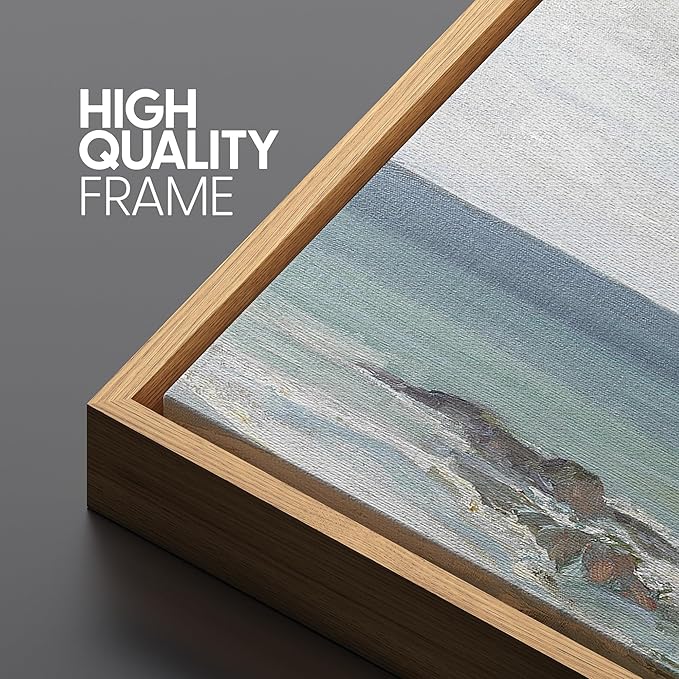 SIGNFORD Extra Large Framed Canvas Print Wall Art Peaceful Coastal Horizon Soft Seascape Illustrations Modern Art Relax/Calm Warm for Living Room, Bedroom, Office - 60"x30"