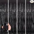 Keyali 4 Pack 3.3 * 8.3 ft Foil Curtain Metallic Tinsel Fringe Curtains Photo Booth Props Backdrop for Birthday Wedding Engagement Baby Shower Christmas Holiday Celebration Partyl,Black
