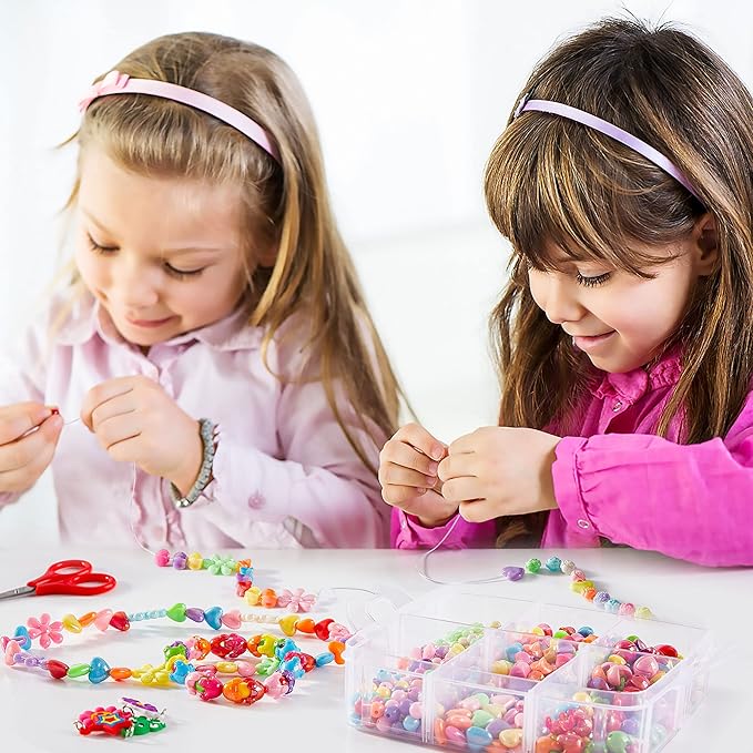 Beads for Kids Crafts, 1100 Jewelry Making Kit Includes Scissor, String, Instruction and Accessories for Bracelet Making, Toys for Girls by Inscraft
