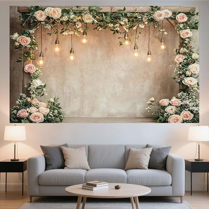 6x6ft Country Wedding Photography Backdrop Floral Rustic Roses Farmhouse Wooden Door Backdrop Pink Flower Birthday Baby Shower Wedding Bridal Party Banner Photo Booth Props Anniversary Background