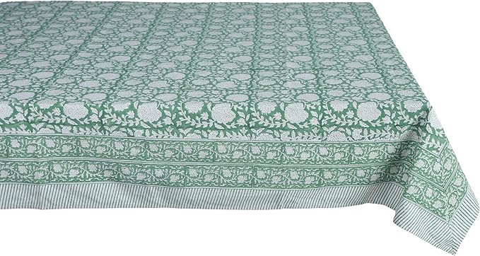ATOSII Shalimar Green 100% Cotton Square Fall Tablecloth, Handblock Floral Table Cloth Linen for Kitchen Dining I Parties Wedding Outdoors Christmas Thanksgiving I Fall Home Decor 60 X 60 Inches