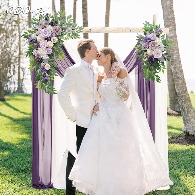 Wedding Arch, Artificial Flowers, Wedding Decor with Drapes (Set of 4)，Be Suited to Banquet, Party, Wedding Decor Ceremony and Background Decoration (Purple)