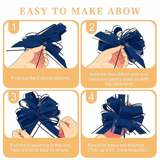 10-Pack Royal Blue Pull Bows for Gift Wrapping - 6 Inch Reusable Ribbon Bows, Large Instant Floral Decor Bows for Wedding, Christmas, Birthday Decor, Gift Basket & Party Decorations