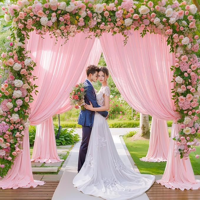Pink Backdrop Curtains-Wrinkle-Free Polyester Photography Drapes Party Curtain Background for Baby Shower Wedding Decorations- 40 X10FT