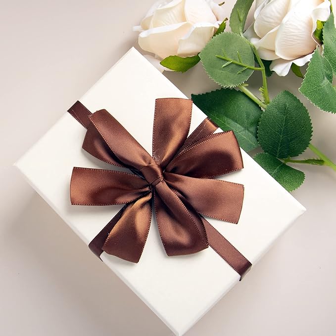 LIUYAXI Brown Double Faced Satin Ribbon, 1/8" X Continuous 100 Yards, Thin Ribbons Perfect for Gift Wrapping Wedding Invitation Card Hair Bows Tag Floral Arrangement DIY Craft