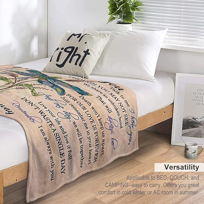 Dragonfly Blanket Memorial Sympathy Gifts for Girls Women Loved One I Never Left You Throw Blanket for Kids Adults Soft Warm Cozy Fleece Blanket for Couch Sofa Bed 60"x80"