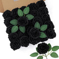 DuHouse 50Pcs Artificial Roses Flowers Fake Roses with Stems Real Touch Foam Flowers for DIY Wedding Bouquet Baby Shower Centerpiece Floral Arrangement Party Home Decor(Black)