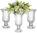 Glasseam Pedestal Glass Vase for Flowers, 7.5in Tall Compote Vase Set of 3, Crystal Clear Vases for Centerpieces, Ribbed Decorative Vases for Home Decor, Cute Footed Urn for Living Room Decorations
