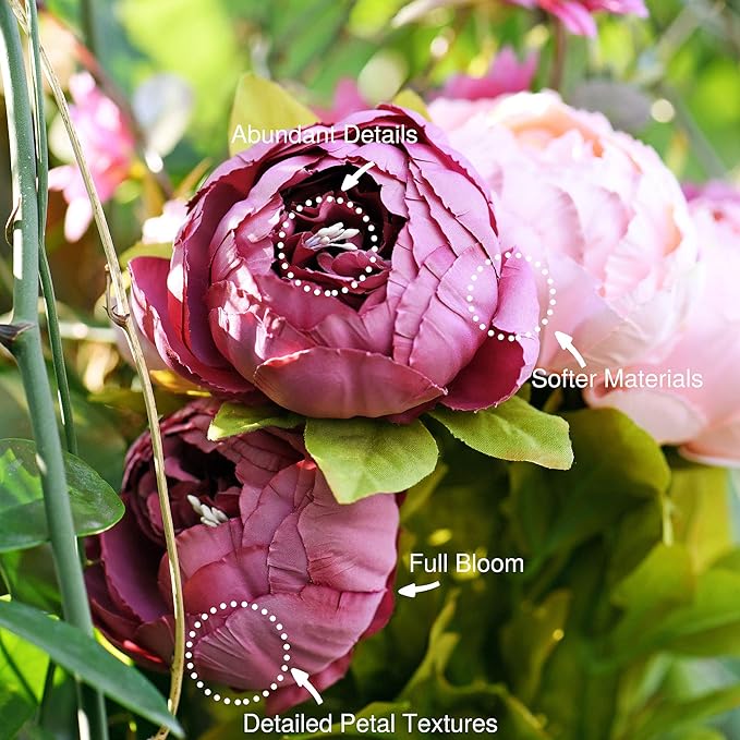 FiveSeasonStuff Vintage Artificial Peonies Silk Flowers and Hydrangeas for Wedding Bridal Home Décor – Beautiful Floral Centerpiece Arrangement Decoration with 2 Bouquets (Mixed Fandango)