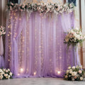 20×10ft Purple Tulle Backdrop Curtain with Lights String for Parties, Sheer Photo Backdrop Curtains for Wedding Party Photography Background