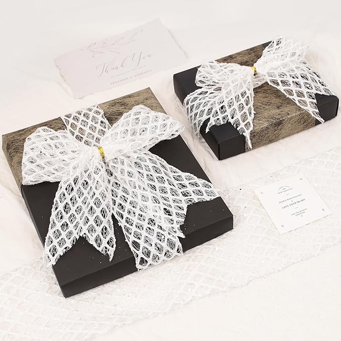 VATIN 4" White Christmas Ribbon, White Glitter Mesh Diamond Web Sequin Dots Wired Christmas Ribbon for Gift Wrapping Bow Making Wreath Supply-10 Yards