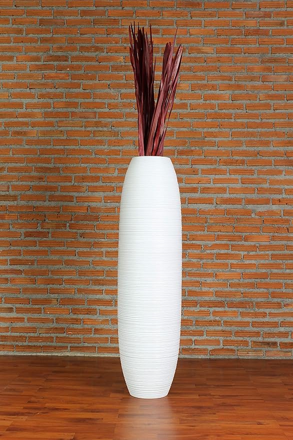 Leewadee Large 41″ Tall Floor Vase, White - Handcrafted Mango Wood for Pampas & Dried Stems