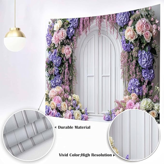 10x8ft Purple Flower Floral Arch Backdrop Background Photography Flower Wall Lavender Backdrop Party Wedding Girls Birthday Princess Mother's Day Bridal Shower Anniversary Banner Decor Studio Photo