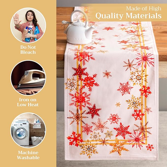 Maison d' Hermine Table Runner 100% Cotton Double Layer Table Runners 108 inches Long for Thanksgiving Christmas Decorations Home Kitchen Dining Party Wedding (Crystal Star, 14.5" x 108")