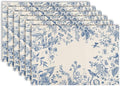 6Pcs Blue White Floral Placemats Flower Birds Branches Table Place Mats 12 x 18 in Vintage Non-Slip Heat Resistant Kitchen Dinner Mat for Home Dining Table Decoration