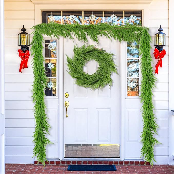 9 Ft Christmas Norfolk Pine Garland Real Touch Artificial Faux Greenery Christmas Garland Decorations for Home Mantle Table Fireplace Stairs Door Indoor Outdoor Holiday Decor