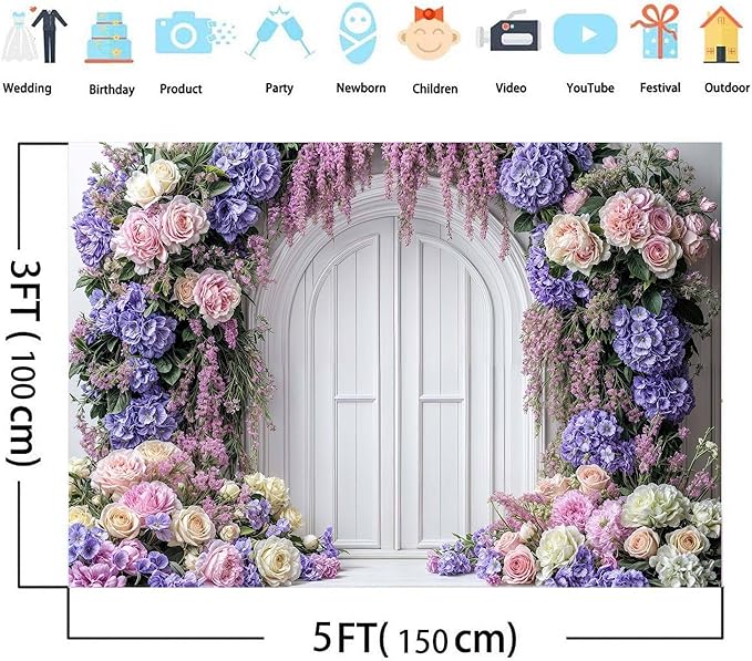 9 x 6 ft Purple Flower Floral Arch Backdrop Background Photography Flower Wall Lavender Backdrop Party Wedding Girls Birthday Princess Mother's Day Bridal Shower Anniversary Banner Decor Studio Photo
