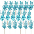 18 Pack 3 Styles 17 Inch Christmas Glitter Poinsettia Berry Stems Ornaments Artificial Floral Branches Picks for Christmas Tree Home Vase Holiday Party Decor(Lake Blue)