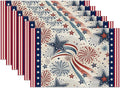 4th of July Placemats Set of 6, American Star Linen Place Mat Washable Stain Resistant Table Mats for Farmhouse Kitchen Dining Holiday Party Wedding Decor 12x18 Inch